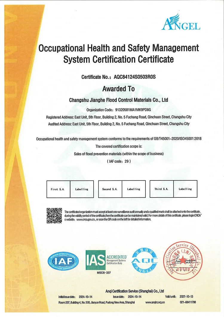 Occupational Health and Safety Management System Certification Certificate